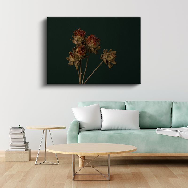 Kurumuş Çiçekler - Koyu Fonlu Vintage Kanvas Tablo