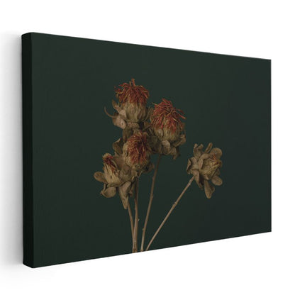 Kurumuş Çiçekler - Koyu Fonlu Vintage Kanvas Tablo