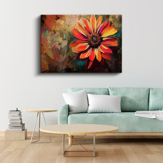 Turuncu Papatya - Yağlı Boya Teknikli Sanat Kanvas Tablo