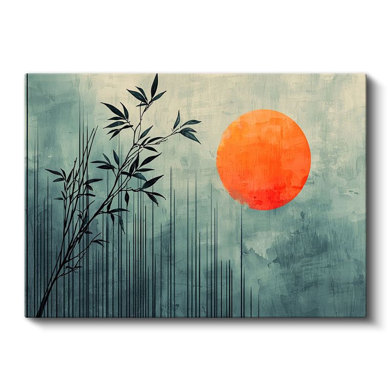 Bambu Dalları - Turuncu Güneş Eşliğinde Minimalist Tasarım Kanvas Tablo