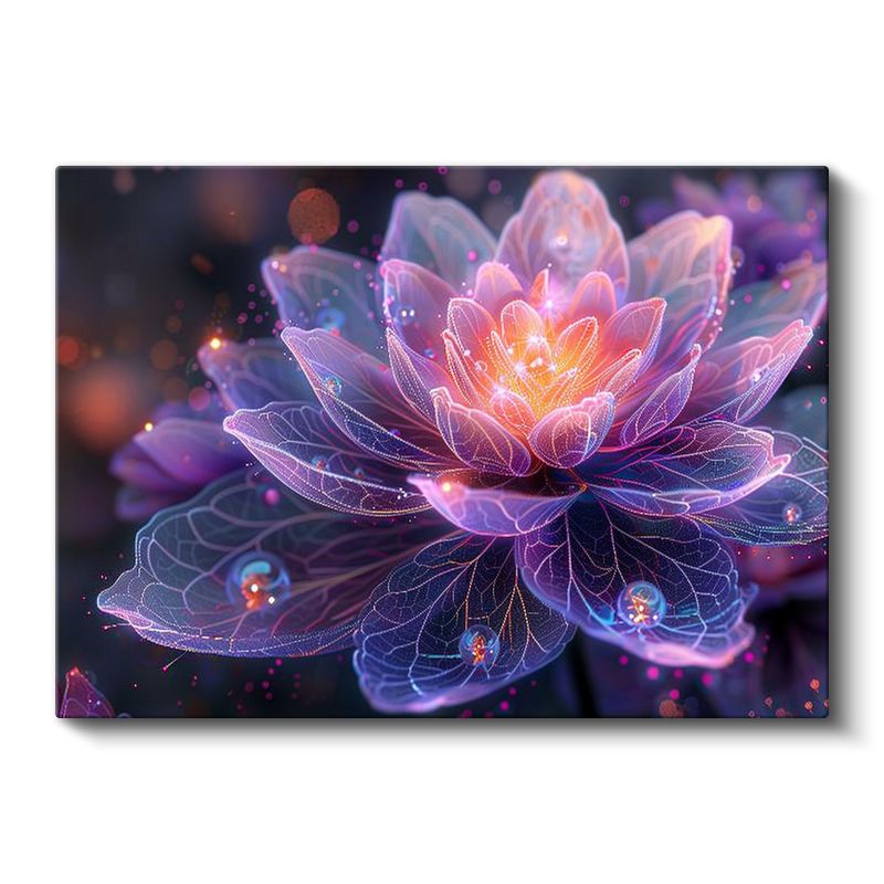 Işıklı Lotus - Mor Tonlarda Fantastik Çiçek İllüstrasyonu Kanvas Tablo