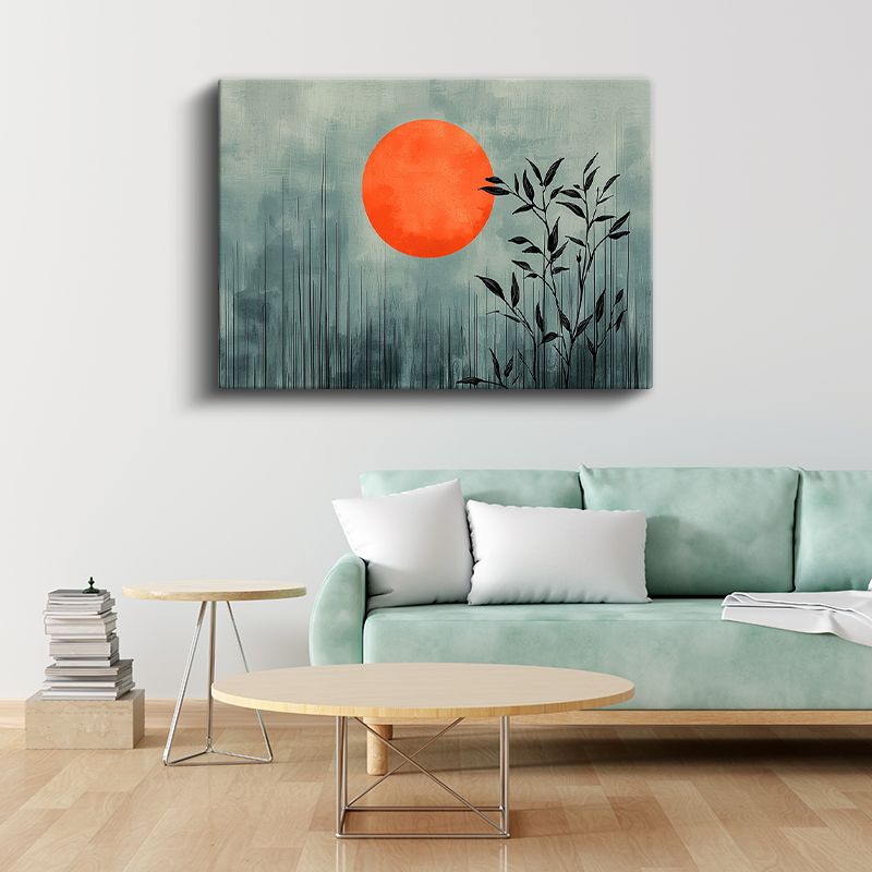 Bambu Silueti - Minimalist Doğu Esintili Turuncu Güneş Kanvas Tablo