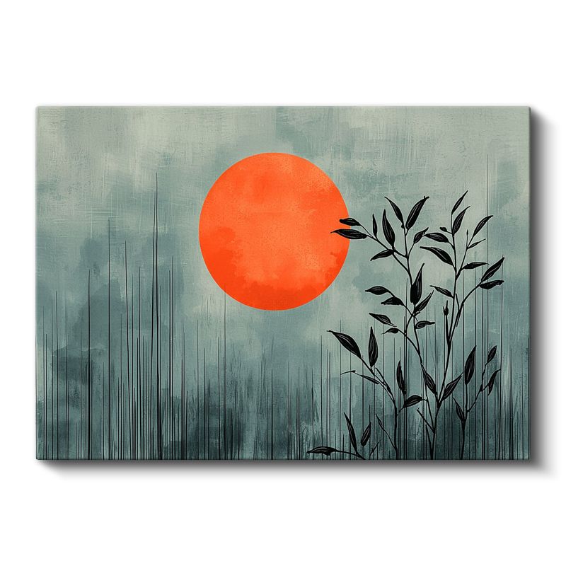 Bambu Silueti - Minimalist Doğu Esintili Turuncu Güneş Kanvas Tablo