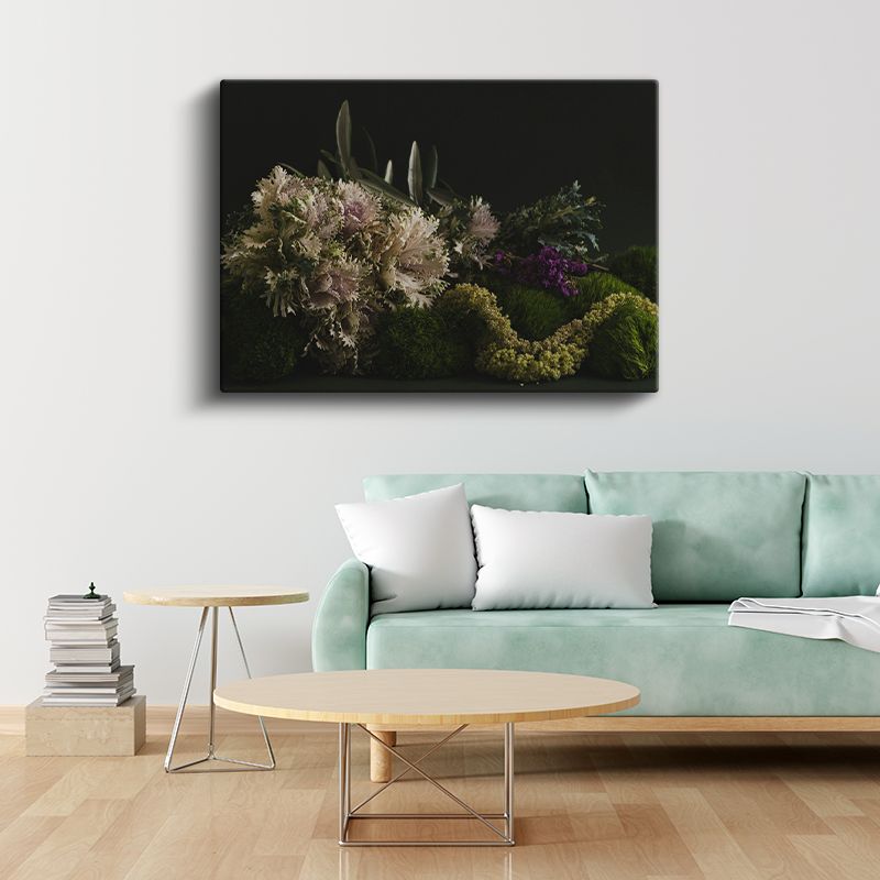 Doğal Çiçek Aranjmanı - Yeşil Tonlarda Botanik Kompozisyon Kanvas Tablo