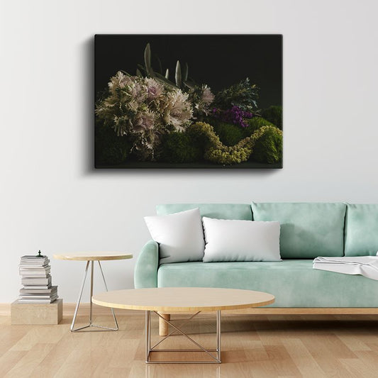 Doğal Çiçek Aranjmanı - Yeşil Tonlarda Botanik Kompozisyon Kanvas Tablo