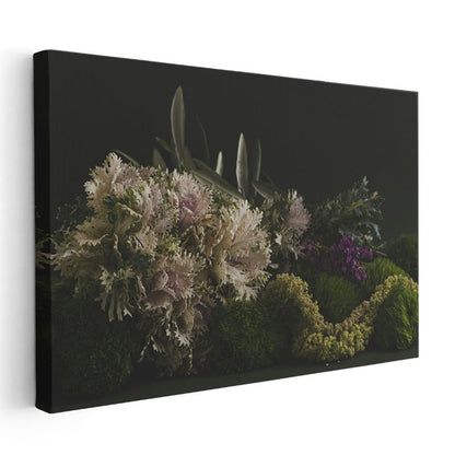 Doğal Çiçek Aranjmanı - Yeşil Tonlarda Botanik Kompozisyon Kanvas Tablo