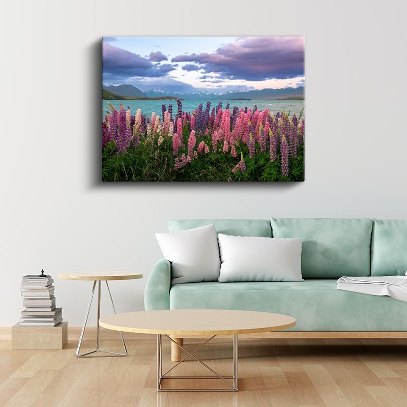 Lüpin Çiçekleri - Göl Manzaralı Doğa Fotoğrafı Kanvas Tablo