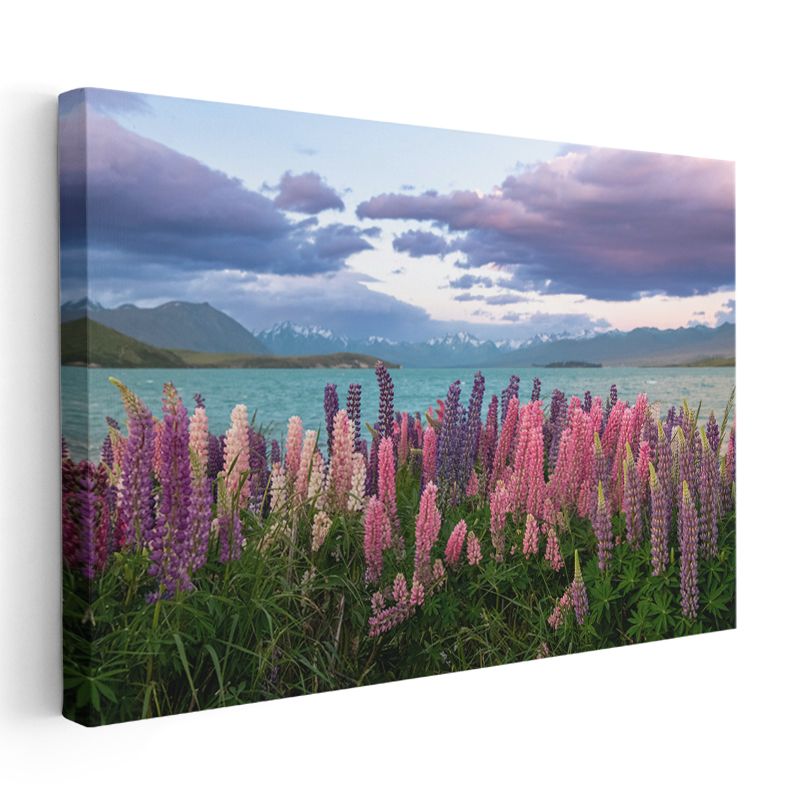 Lüpin Çiçekleri - Göl Manzaralı Doğa Fotoğrafı Kanvas Tablo