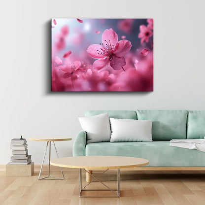 Kiraz Çiçeği - Pembe Tonlarda Romantik Çiçek Detayı Kanvas Tablo