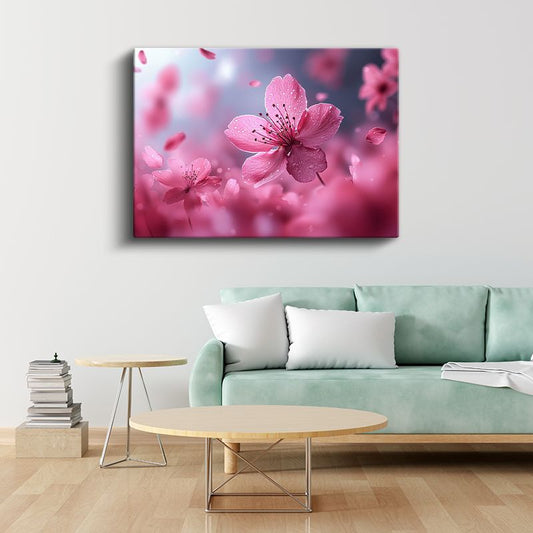 Kiraz Çiçeği - Pembe Tonlarda Romantik Çiçek Detayı Kanvas Tablo