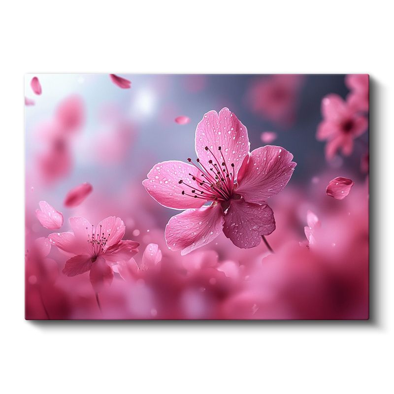 Kiraz Çiçeği - Pembe Tonlarda Romantik Çiçek Detayı Kanvas Tablo