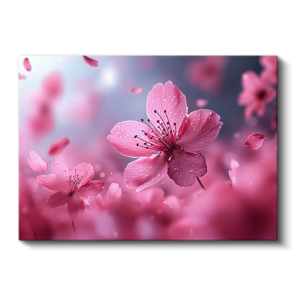 Kiraz Çiçeği - Pembe Tonlarda Romantik Çiçek Detayı Kanvas Tablo