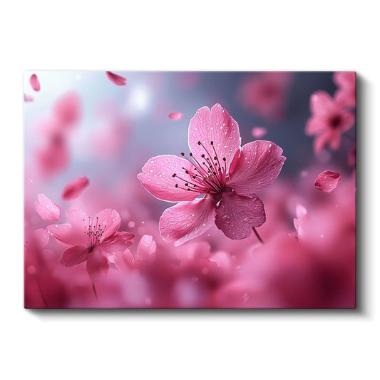 Kiraz Çiçeği - Pembe Tonlarda Romantik Çiçek Detayı Kanvas Tablo