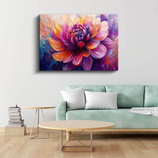 Renkli Yıldız Çiçeği - Çok Renkli Empresyonist Çiçek Portresi Kanvas Tablo