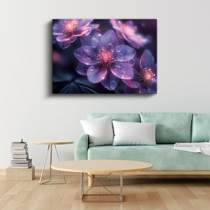 Işıltılı Mor Çiçekler - Fantastik Dijital Sanat Eseri Kanvas Tablo