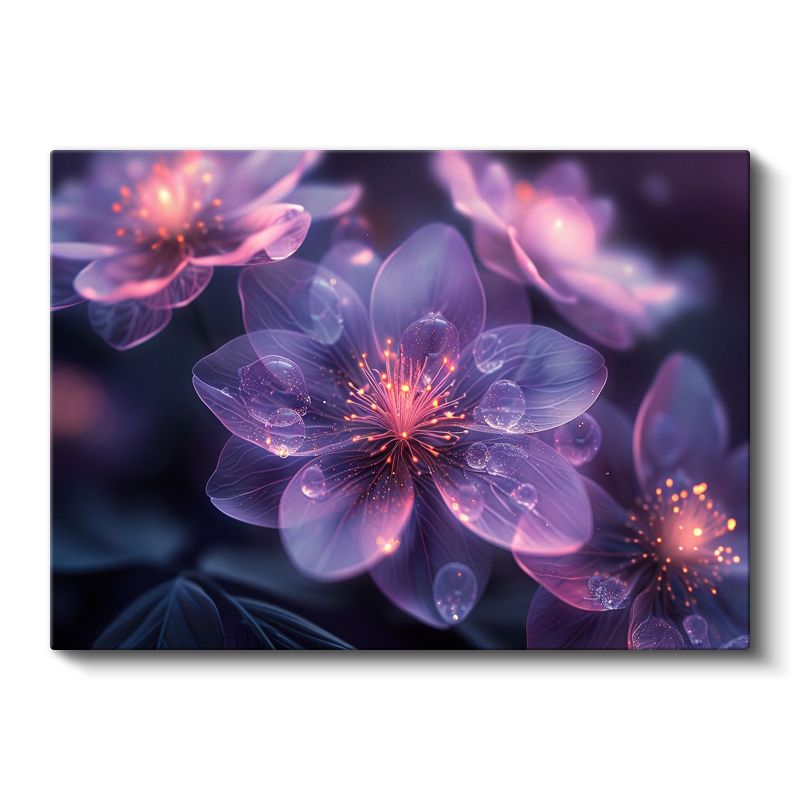 Işıltılı Mor Çiçekler - Fantastik Dijital Sanat Eseri Kanvas Tablo