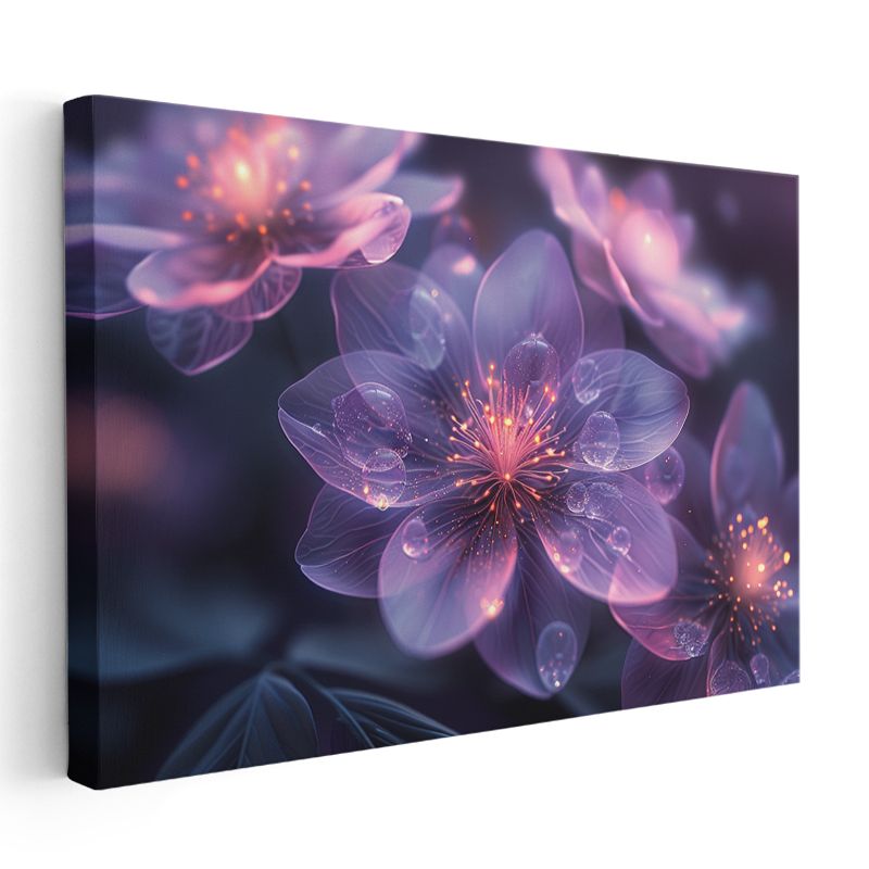 Işıltılı Mor Çiçekler - Fantastik Dijital Sanat Eseri Kanvas Tablo
