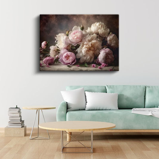 Pembe Mor Çiçekler - Işıltılı Çiy Damlacıklı Fantastik Kanvas Tablo