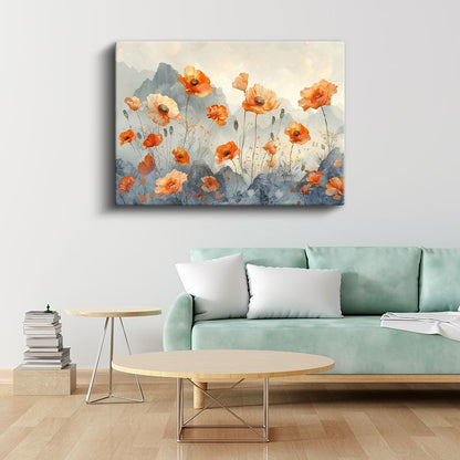 Krem Çiçekler - Siyah Fonda Minimalist Botanik Kanvas Tablo