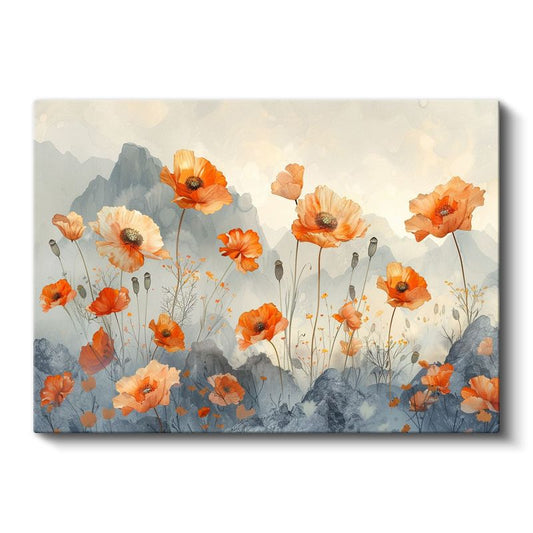 Krem Çiçekler - Siyah Fonda Minimalist Botanik Kanvas Tablo