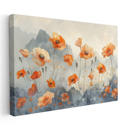 Krem Çiçekler - Siyah Fonda Minimalist Botanik Kanvas Tablo