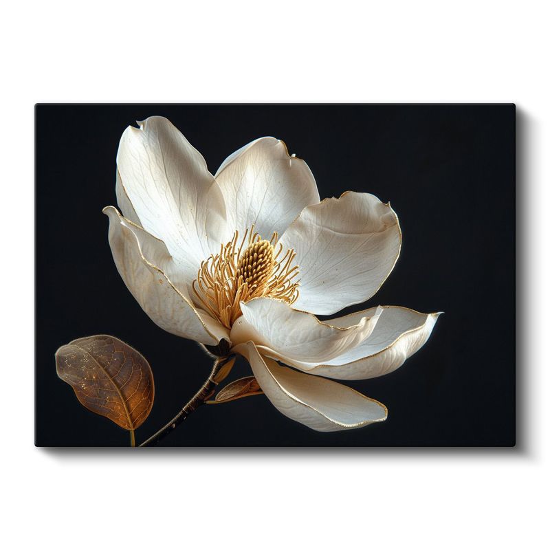 Krem Çiçekler - Mavi Fonda Kabartma Görünümlü Dekoratif Sanat Kanvas Tablo