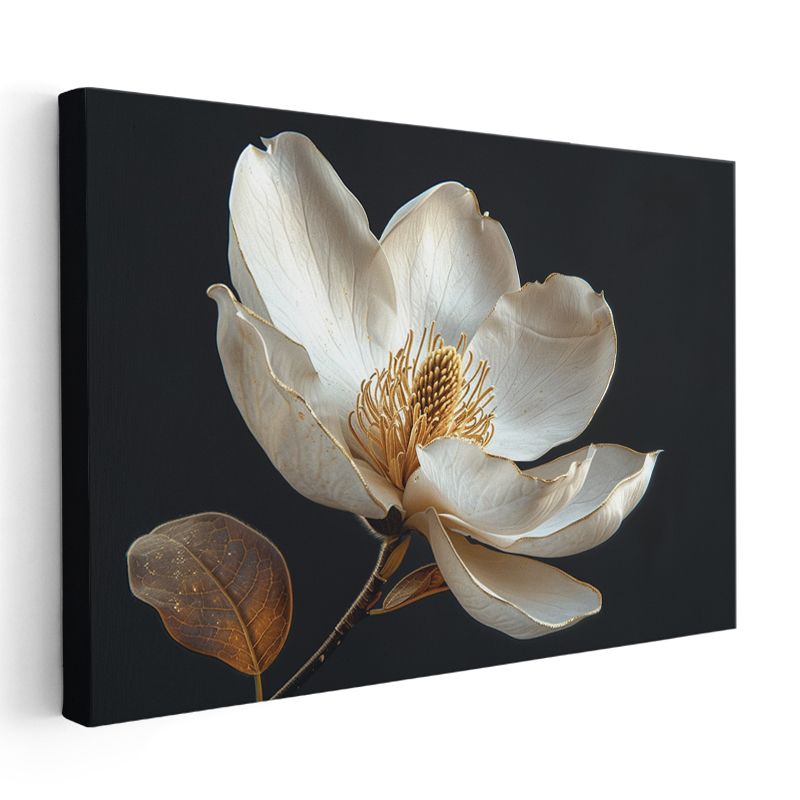 Krem Çiçekler - Mavi Fonda Kabartma Görünümlü Dekoratif Sanat Kanvas Tablo