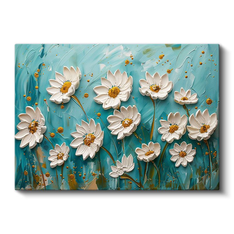 Altın Nilüfer - Turkuaz Dalgalı Suda Işıltılı Çiçek Kanvas Tablo
