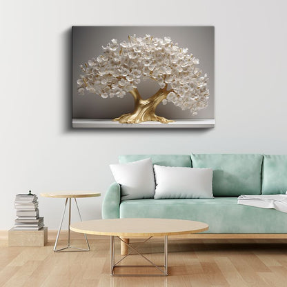 Beyaz Papatyalar - Turkuaz Fonda Kabartma Görünümlü Çiçek Deseni Kanvas Tablo