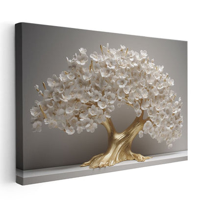 Beyaz Papatyalar - Turkuaz Fonda Kabartma Görünümlü Çiçek Deseni Kanvas Tablo