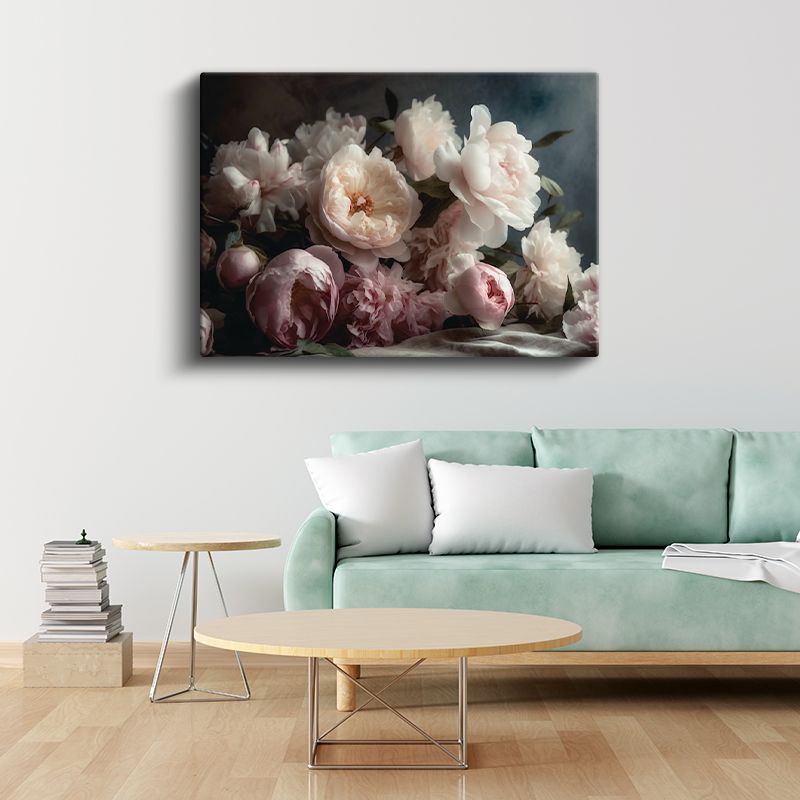 Pembe Beyaz Şakayıklar - Vintage Tarzı Romantik Buket Kanvas Tablo