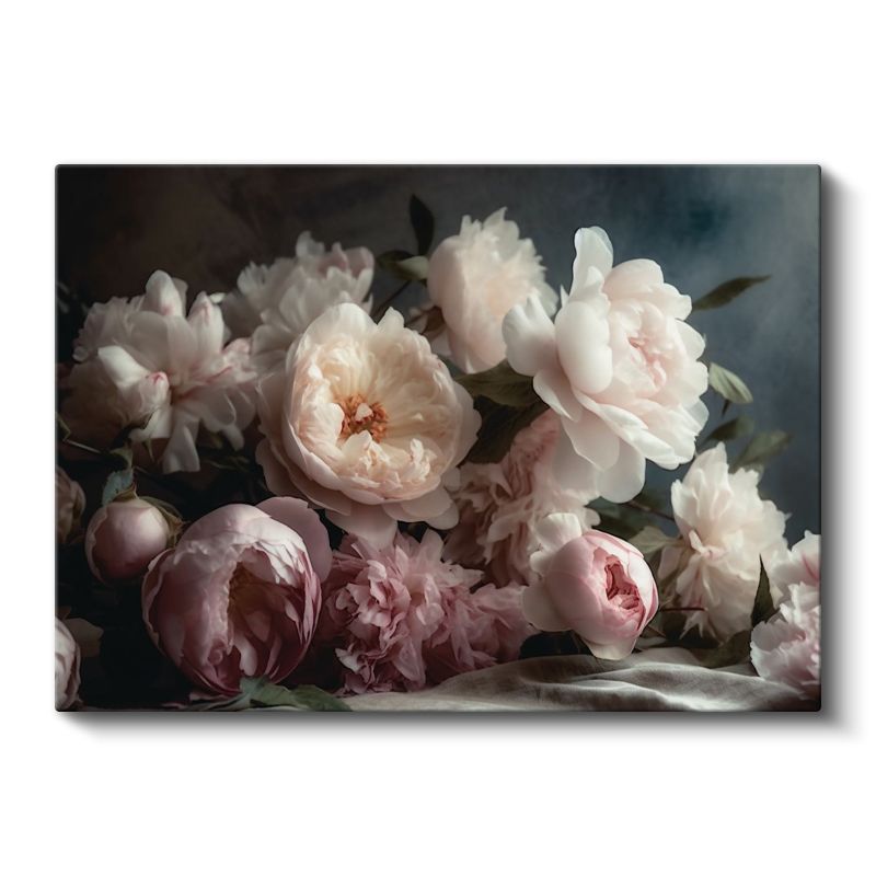 Pembe Beyaz Şakayıklar - Vintage Tarzı Romantik Buket Kanvas Tablo