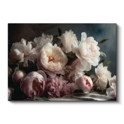 Pembe Beyaz Şakayıklar - Vintage Tarzı Romantik Buket Kanvas Tablo