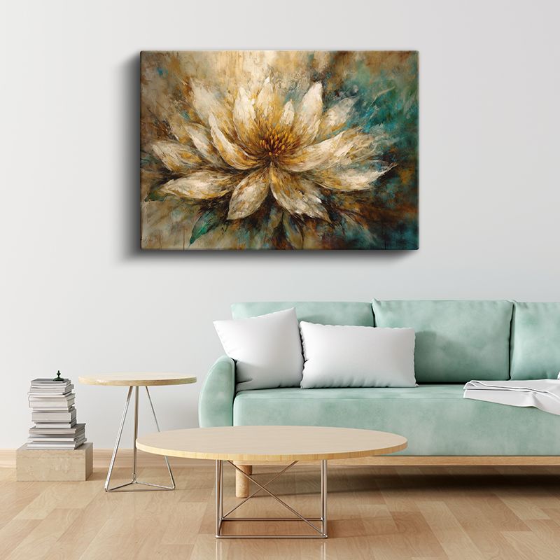 Altın Krem Nilüfer - Empresyonist Tarzda Çiçek Portresi Kanvas Tablo