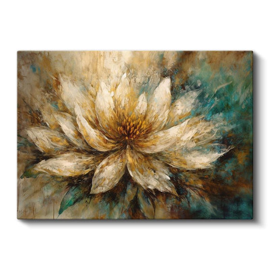 Altın Krem Nilüfer - Empresyonist Tarzda Çiçek Portresi Kanvas Tablo