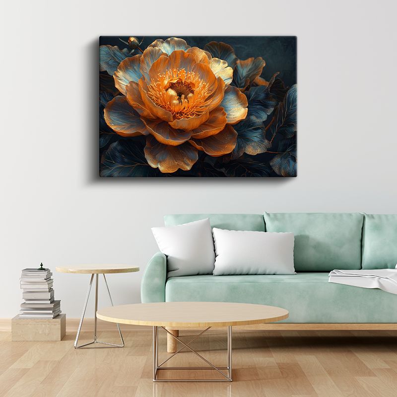 Altın Şakayık - Koyu Fonda Işıltılı Çiçek Portresi Kanvas Tablo