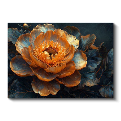 Altın Şakayık - Koyu Fonda Işıltılı Çiçek Portresi Kanvas Tablo