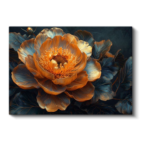 Altın Şakayık - Koyu Fonda Işıltılı Çiçek Portresi Kanvas Tablo