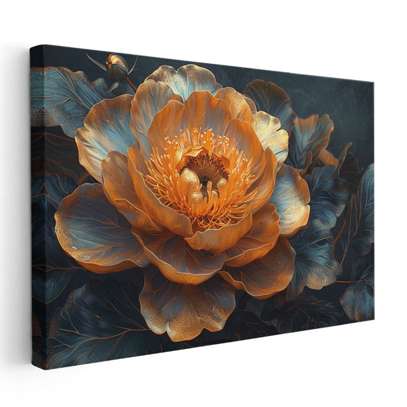 Altın Şakayık - Koyu Fonda Işıltılı Çiçek Portresi Kanvas Tablo