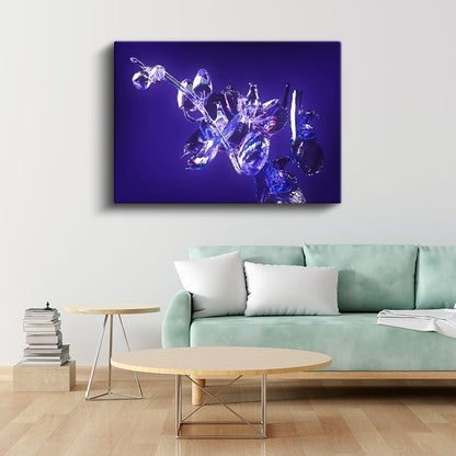 Kristal Çiçek - Mor Fonda Işıltılı Cam Sanatı Kanvas Tablo