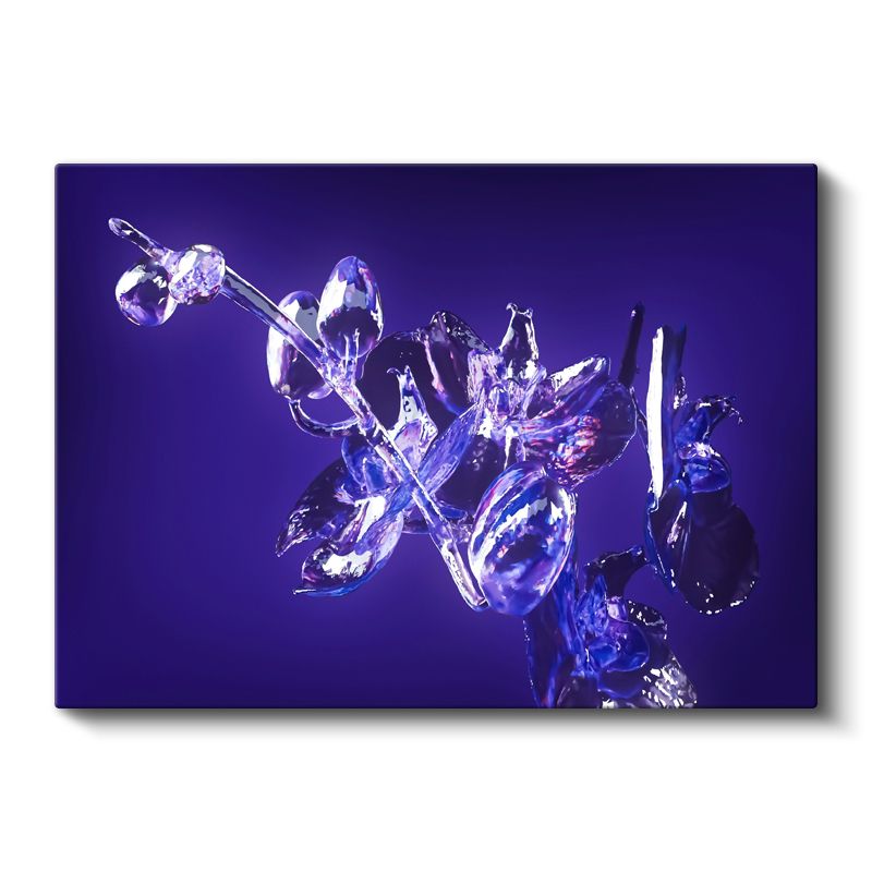 Kristal Çiçek - Mor Fonda Işıltılı Cam Sanatı Kanvas Tablo