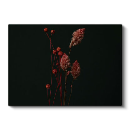 Kuru Çiçekler - Siyah Fonda Minimalist Botanik Kanvas Tablo