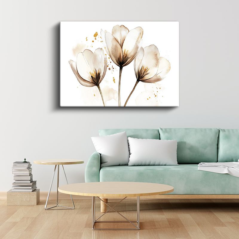 Şeffaf Laleler - Beyaz Fonda Sulu Boya Tekniği Kanvas Tablo