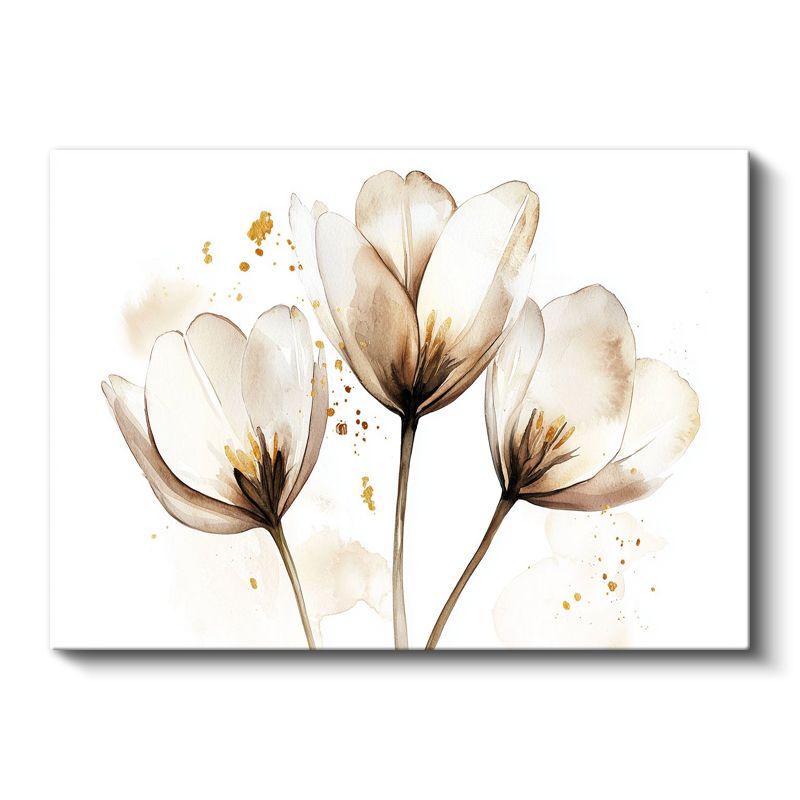 Şeffaf Laleler - Beyaz Fonda Sulu Boya Tekniği Kanvas Tablo