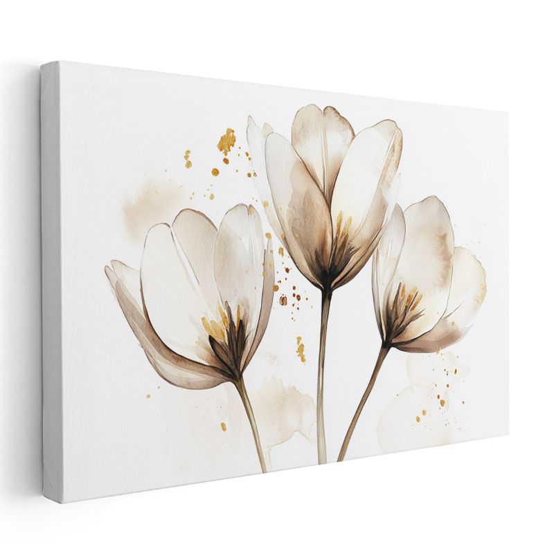 Şeffaf Laleler - Beyaz Fonda Sulu Boya Tekniği Kanvas Tablo