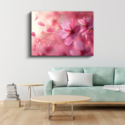 Kiraz Çiçekleri - Pembe Işıltılı Bahar Esintisi Kanvas Tablo