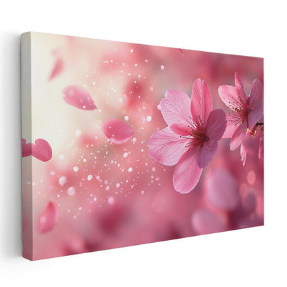 Kiraz Çiçekleri - Pembe Işıltılı Bahar Esintisi Kanvas Tablo