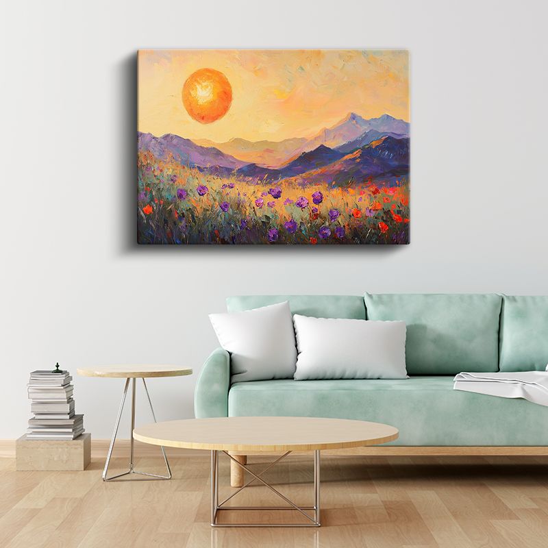 Dağ Manzaralı Gelincikler - Gün Batımı Renklerinde Yağlı Boya Kanvas Tablo
