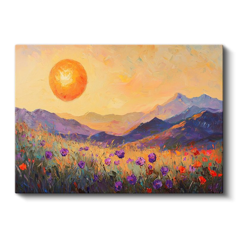 Dağ Manzaralı Gelincikler - Gün Batımı Renklerinde Yağlı Boya Kanvas Tablo