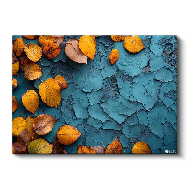 Sonbahar Yaprakları - Mavi Dokulu Zeminde Kontrast Kanvas Tablo